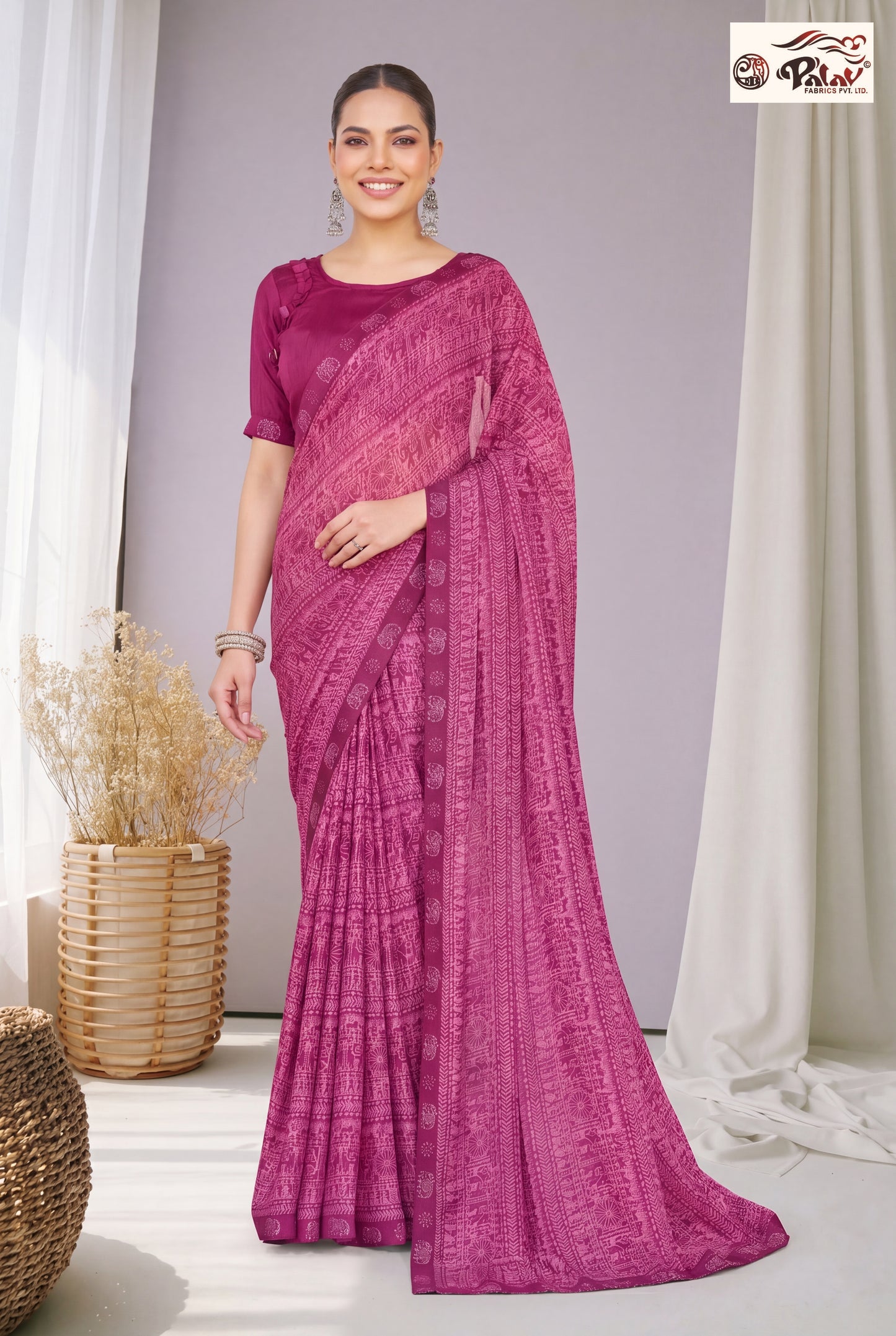 Traditional Kreeva Georgette Saree with Ethnic Handwork