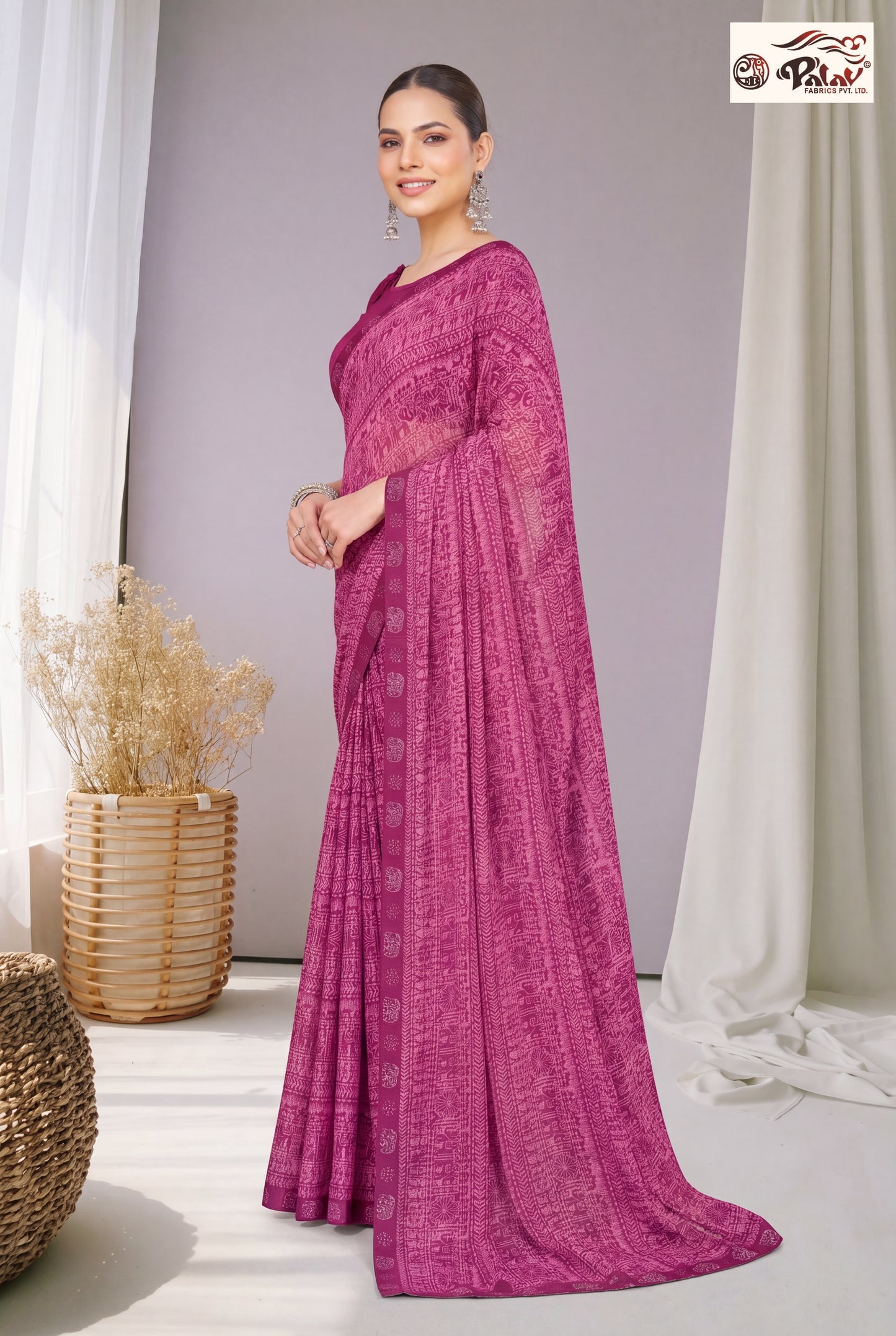 Traditional Kreeva Georgette Saree with Ethnic Handwork