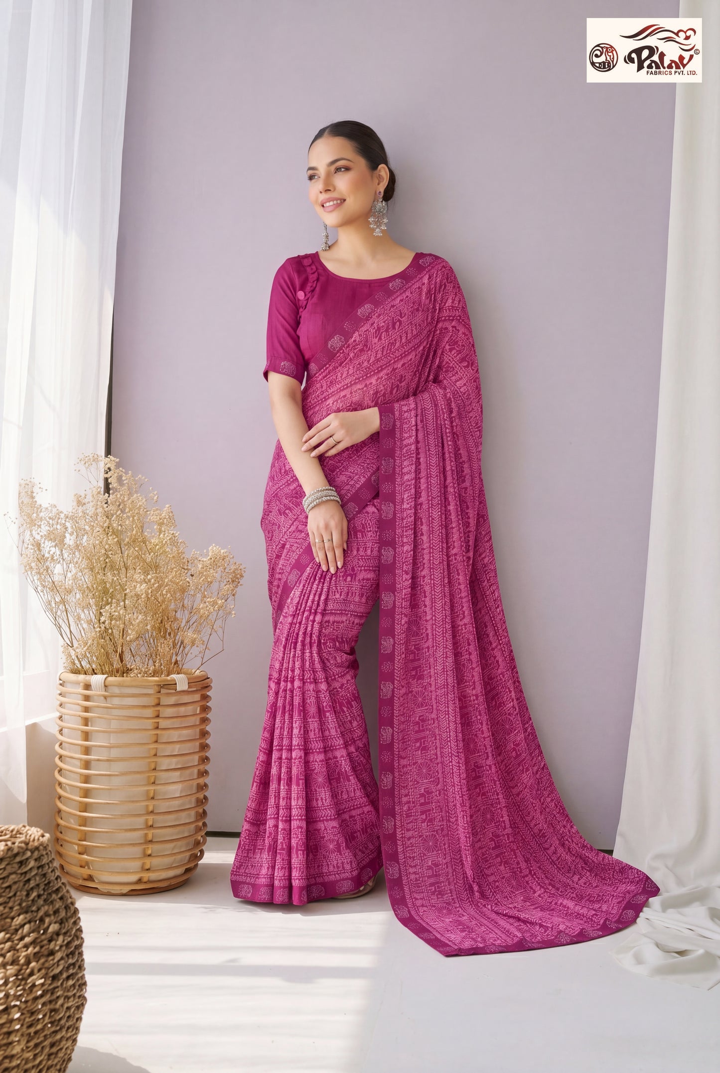 Traditional Kreeva Georgette Saree with Ethnic Handwork