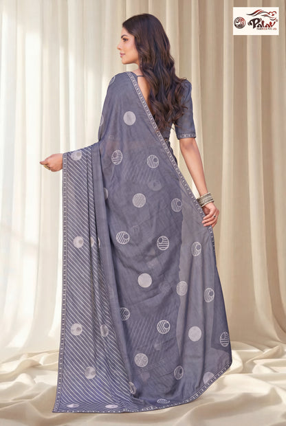 Designer Kreeva Georgette Saree with Khatli Work, Swarovski Work & Fancy Lace Border