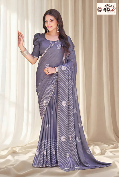 Designer Kreeva Georgette Saree with Khatli Work, Swarovski Work & Fancy Lace Border