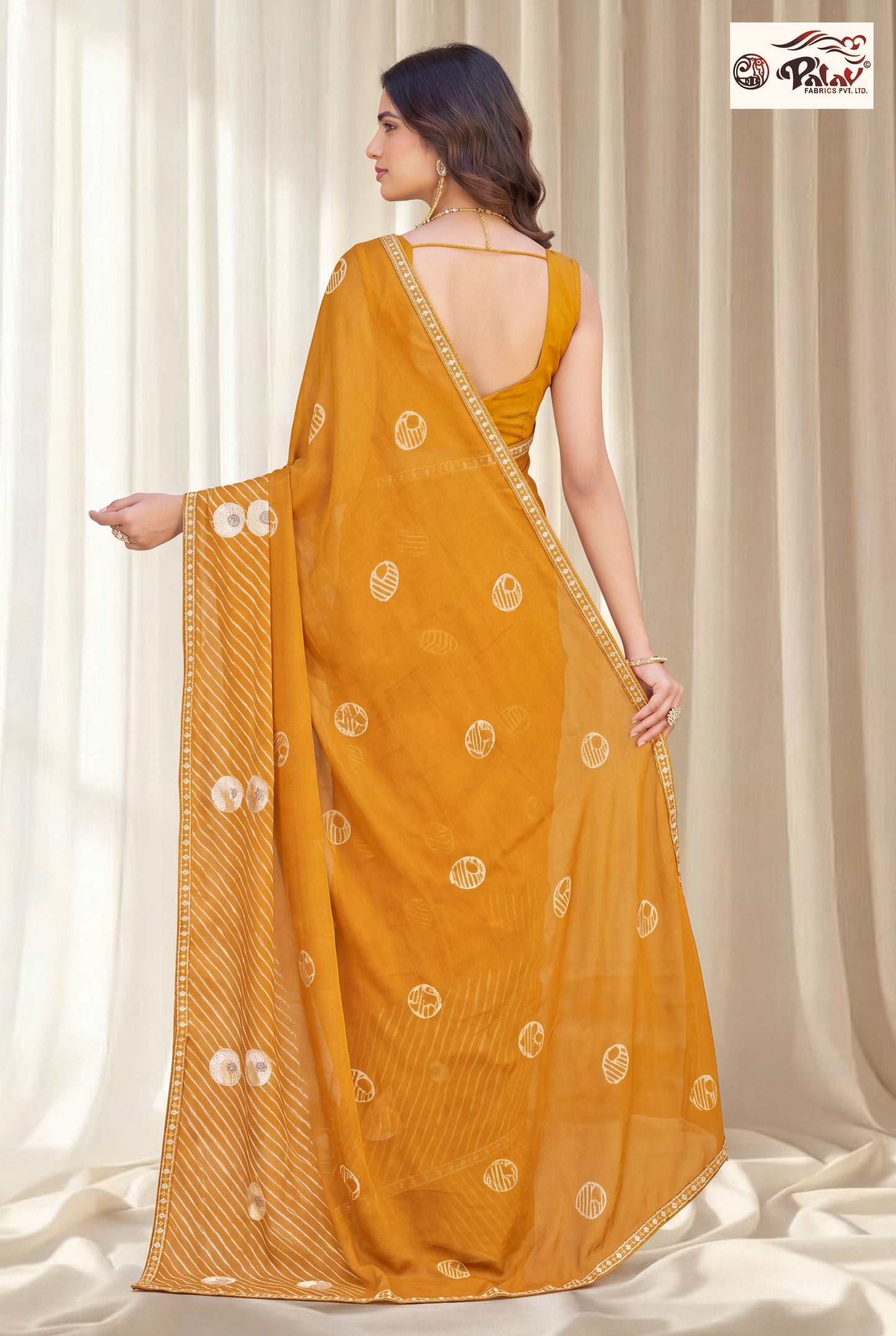 Designer Kreeva Georgette Saree with Khatli Work, Swarovski Work & Fancy Lace Border