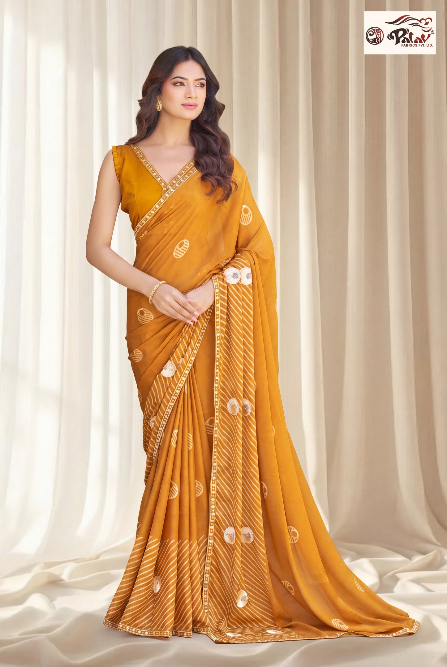 Designer Kreeva Georgette Saree with Khatli Work, Swarovski Work & Fancy Lace Border