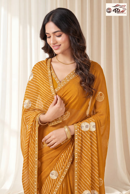 Designer Kreeva Georgette Saree with Khatli Work, Swarovski Work & Fancy Lace Border