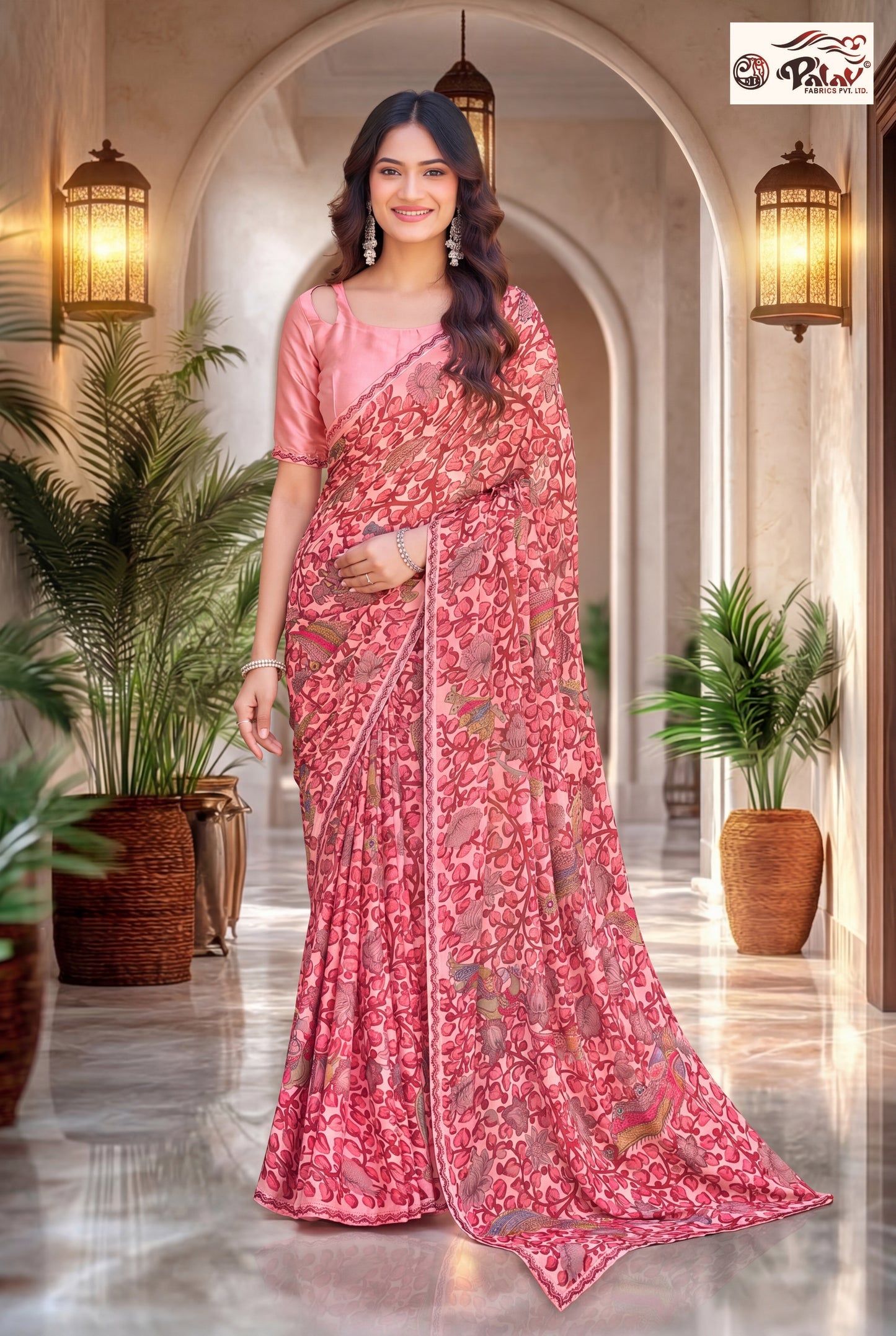 Traditional Kreeva Georgette Saree with Madhubani Print Work