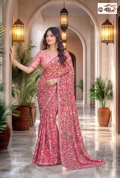 Traditional Kreeva Georgette Saree with Madhubani Print Work