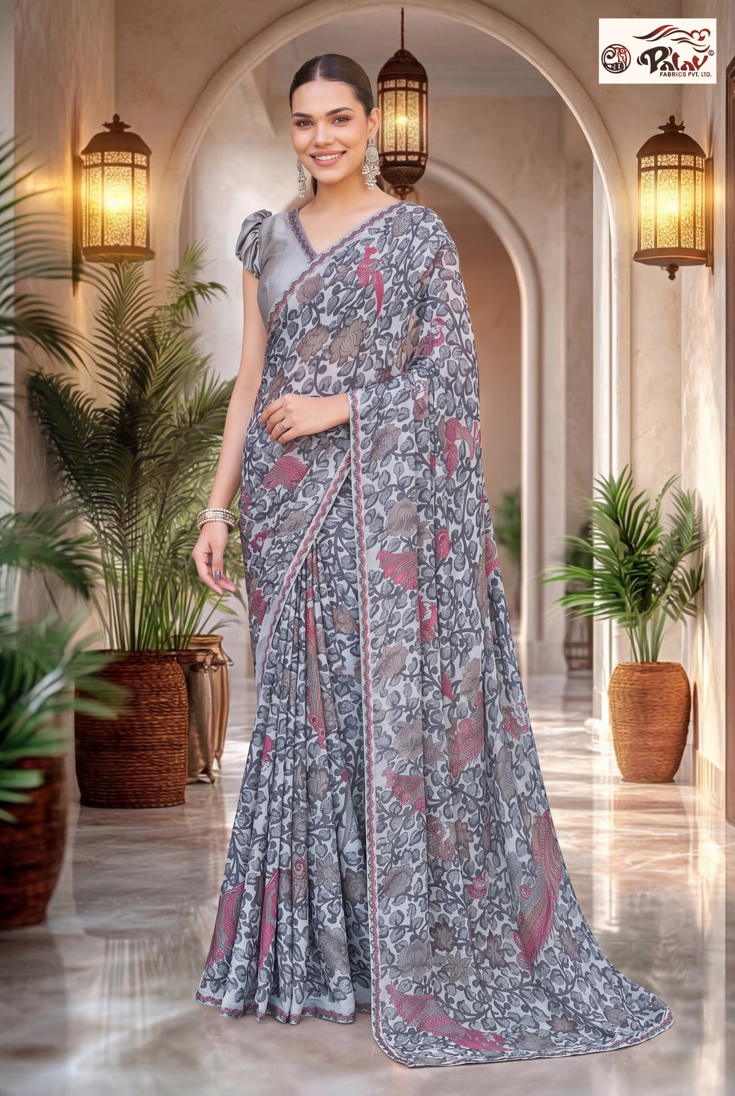 Traditional Kreeva Georgette Saree with Madhubani Print Work