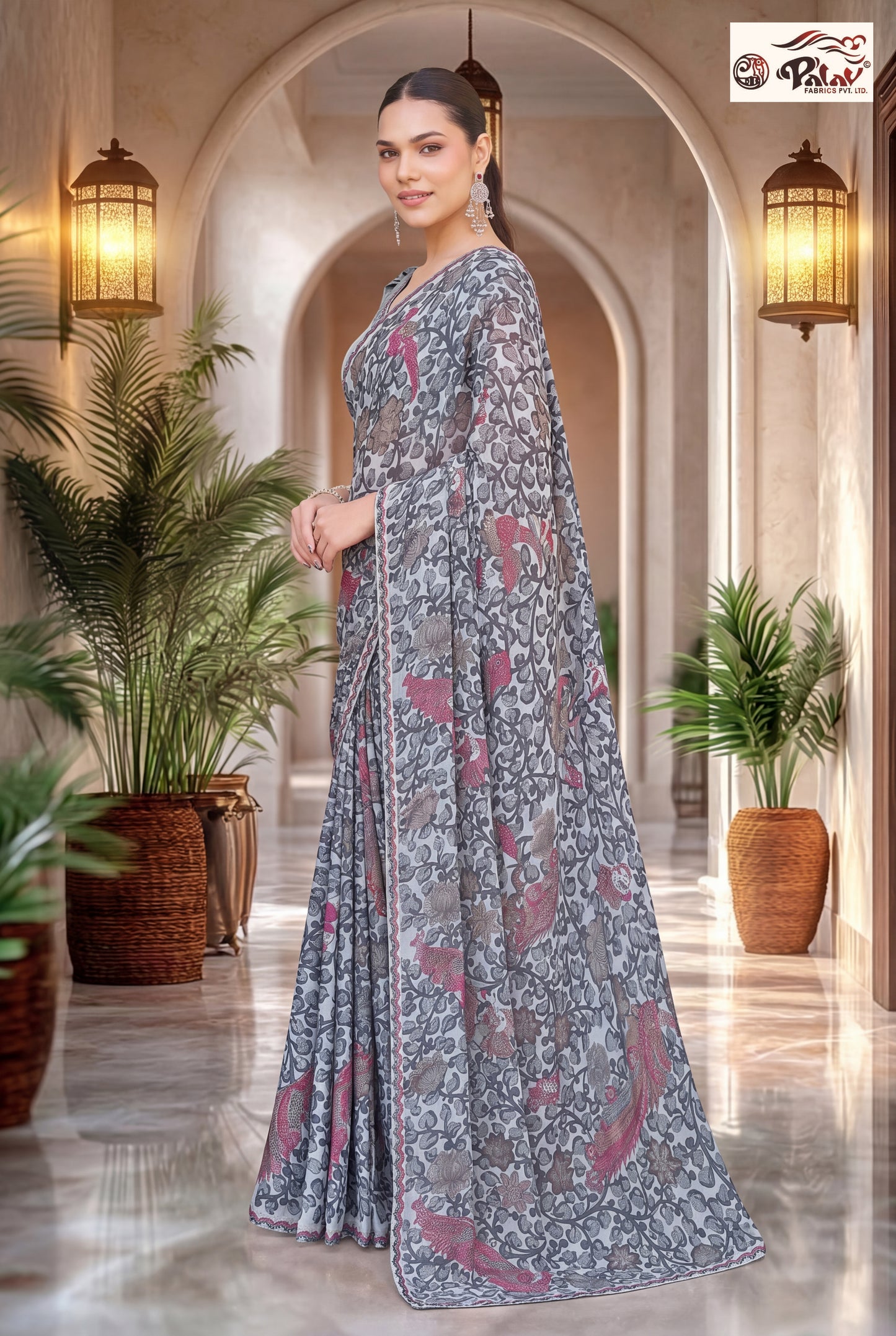 Traditional Kreeva Georgette Saree with Madhubani Print Work