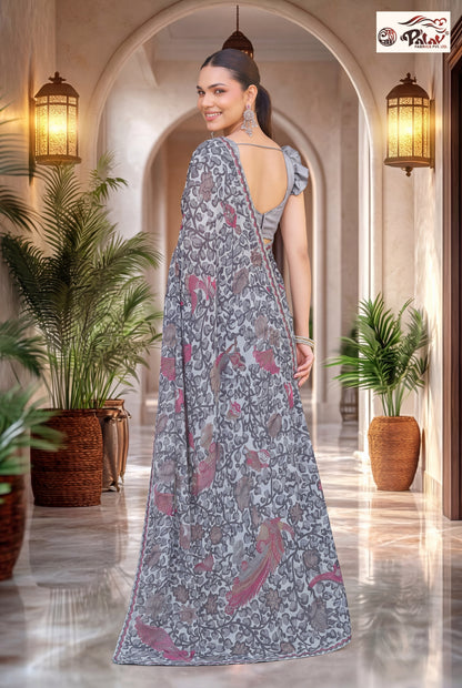 Traditional Kreeva Georgette Saree with Madhubani Print Work