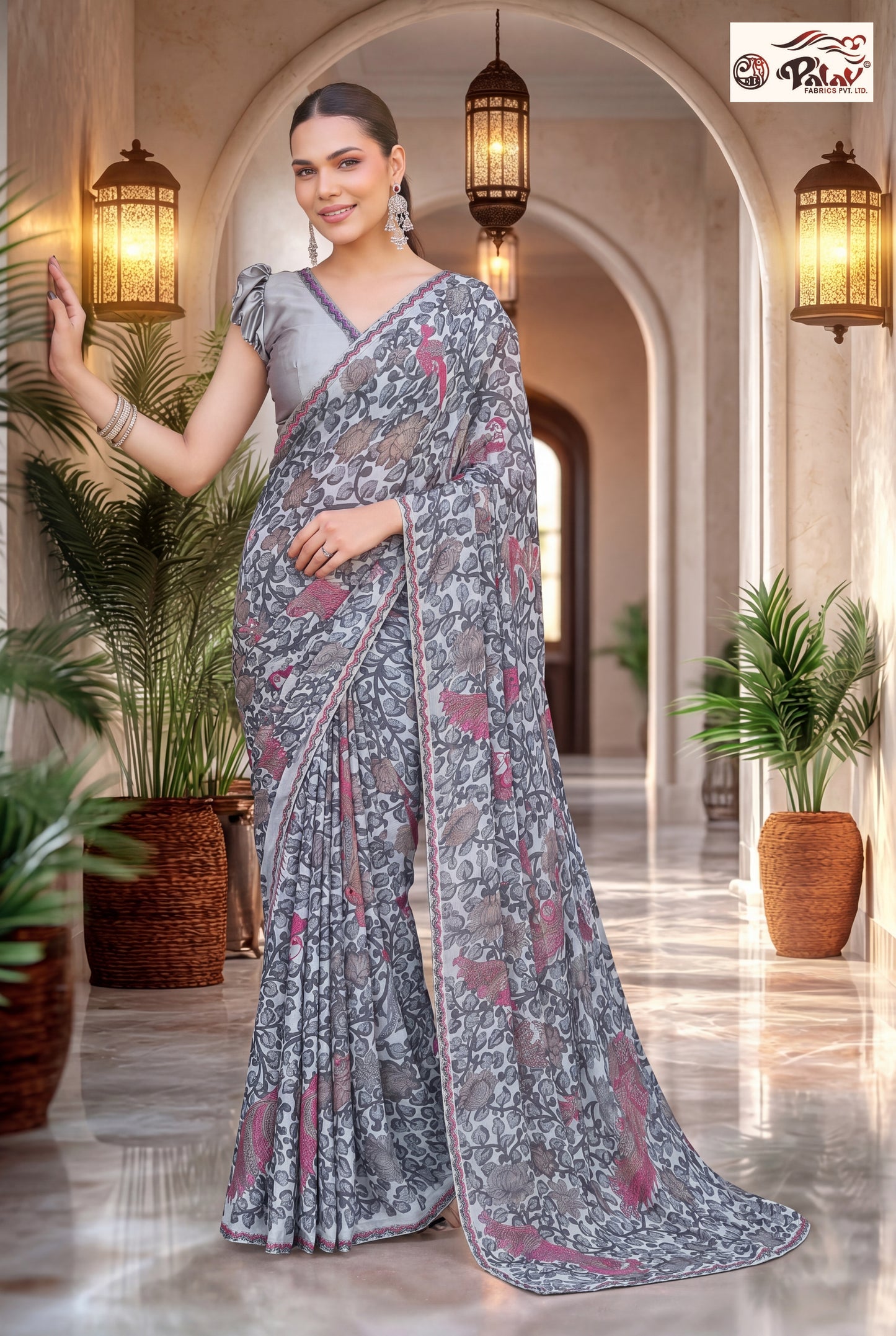 Traditional Kreeva Georgette Saree with Madhubani Print Work