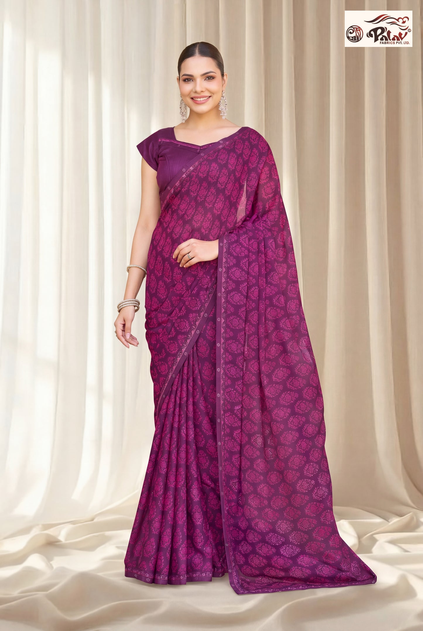 Elegant Kreeva Georgette Saree with Stone Work Pallu & Designer Border (Copy)