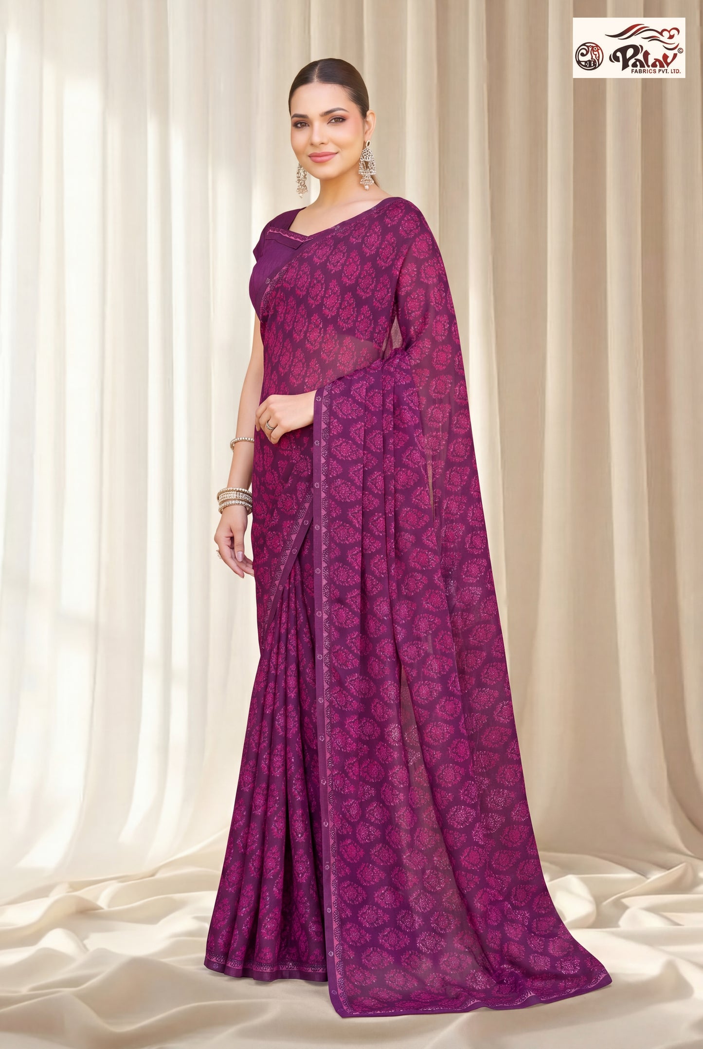 Elegant Kreeva Georgette Saree with Stone Work Pallu & Designer Border (Copy)