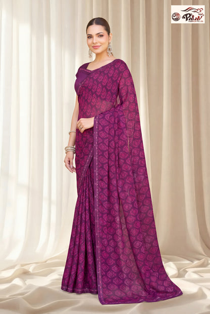 Elegant Kreeva Georgette Saree with Stone Work Pallu & Designer Border (Copy)