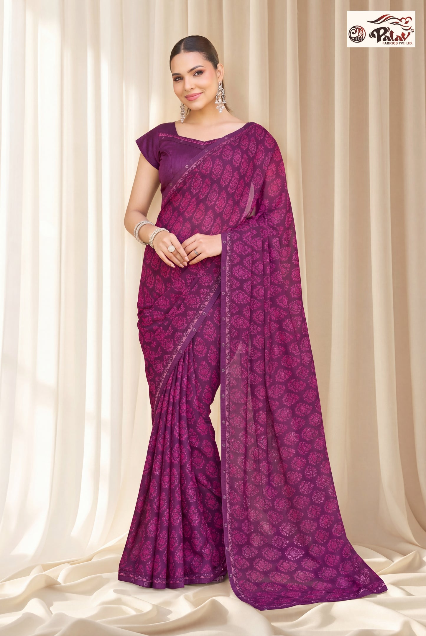 Elegant Kreeva Georgette Saree with Stone Work Pallu & Designer Border (Copy)