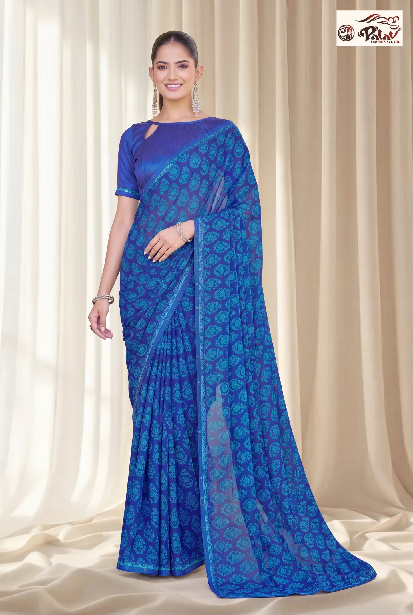 Elegant Kreeva Georgette Saree with Stone Work Pallu & Designer Border (Copy)