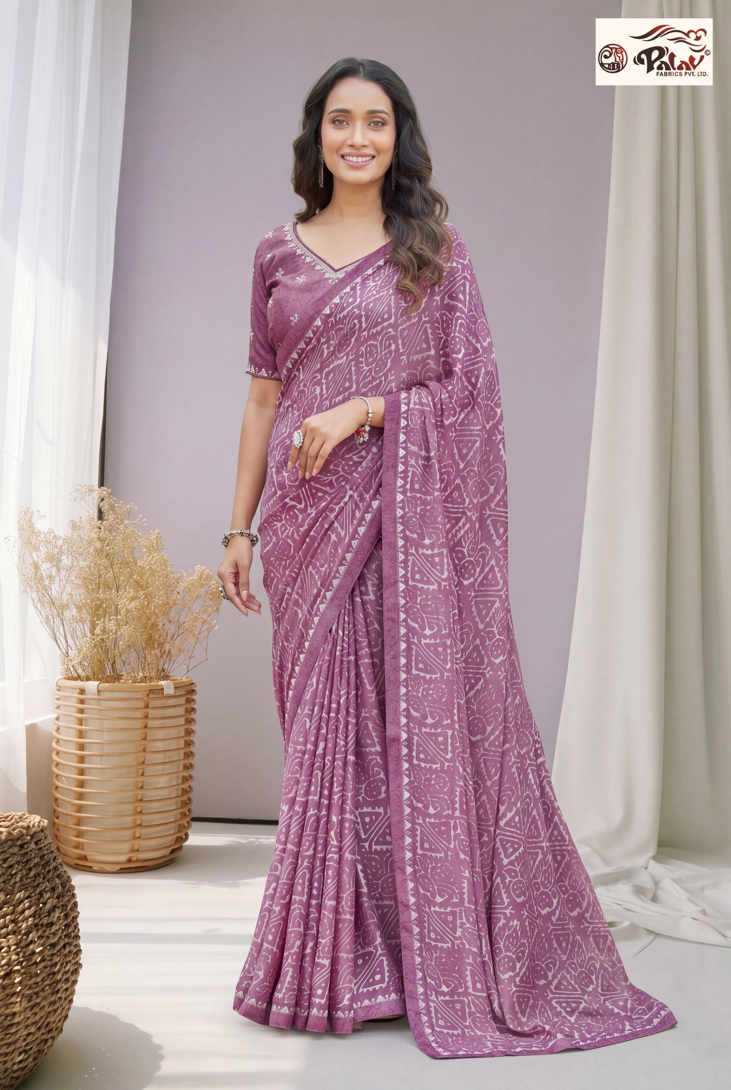 Elegant Kreeva Georgette Saree with Artistic Ethnic Print & Semi-Stitched Blouse Piece