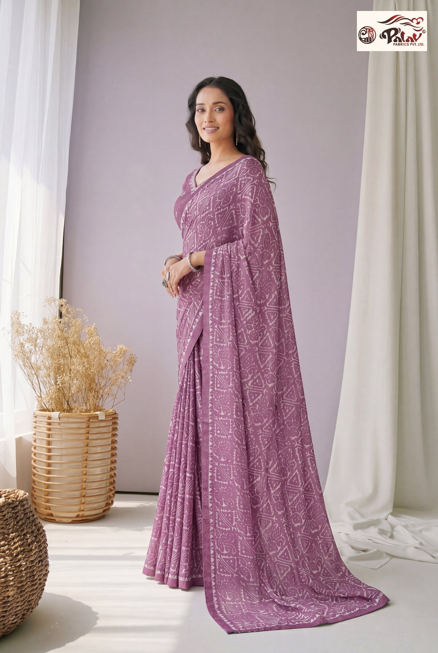 Elegant Kreeva Georgette Saree with Artistic Ethnic Print & Semi-Stitched Blouse Piece