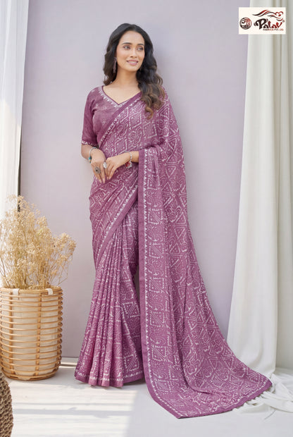 Elegant Kreeva Georgette Saree with Artistic Ethnic Print & Semi-Stitched Blouse Piece