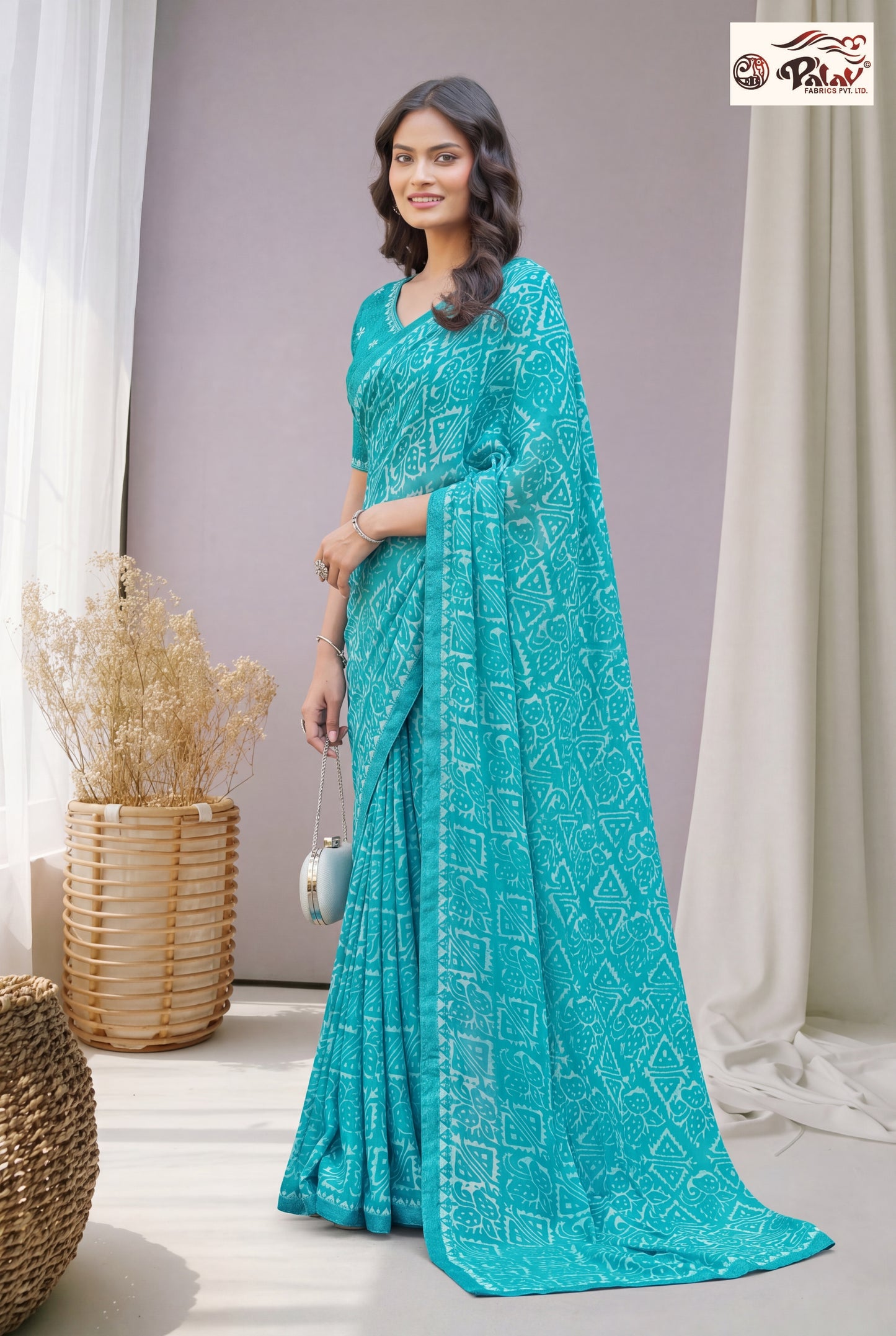 Elegant Kreeva Georgette Saree with Artistic Ethnic Print & Semi-Stitched Blouse Piece
