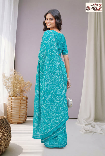 Elegant Kreeva Georgette Saree with Artistic Ethnic Print & Semi-Stitched Blouse Piece