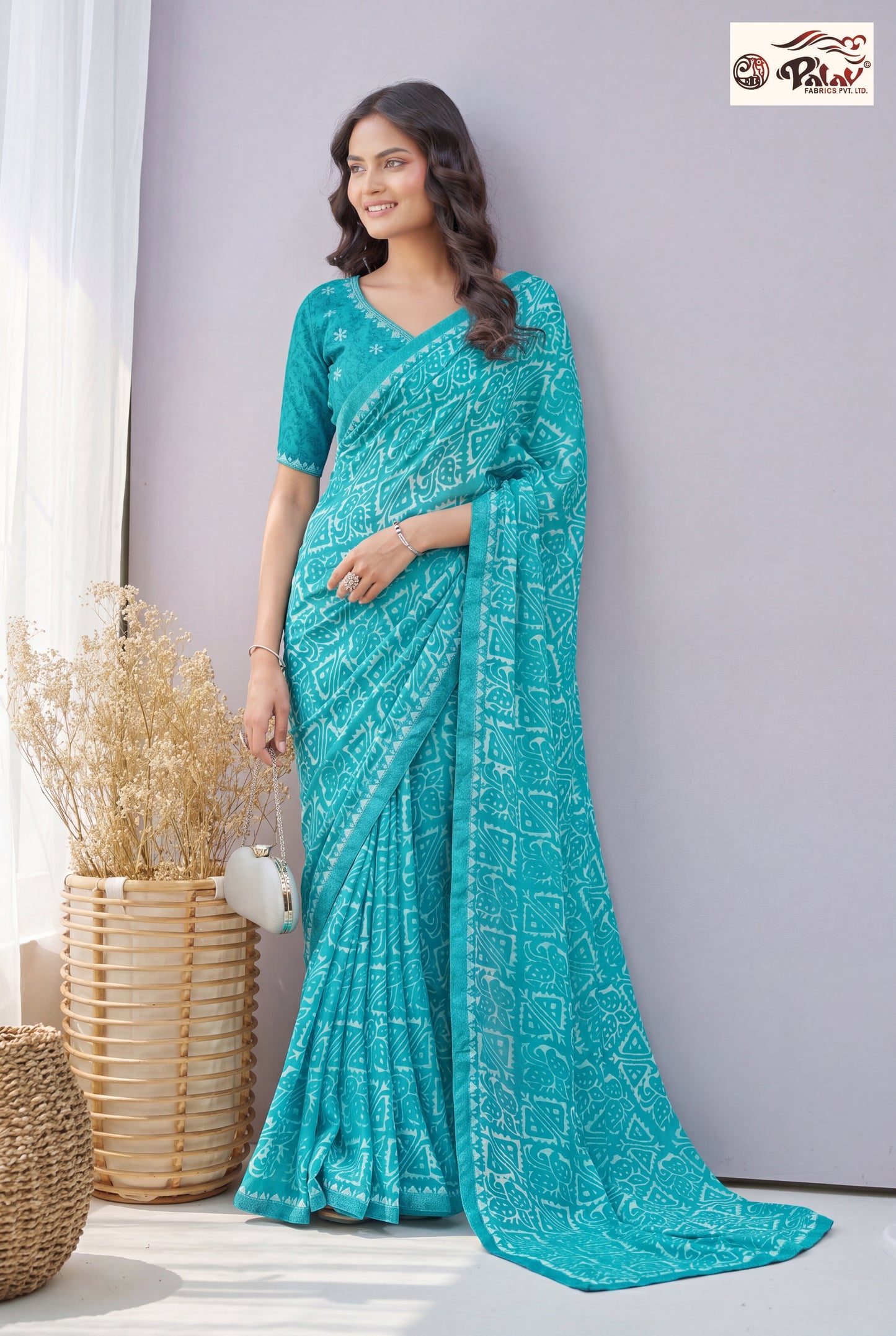 Elegant Kreeva Georgette Saree with Artistic Ethnic Print & Semi-Stitched Blouse Piece