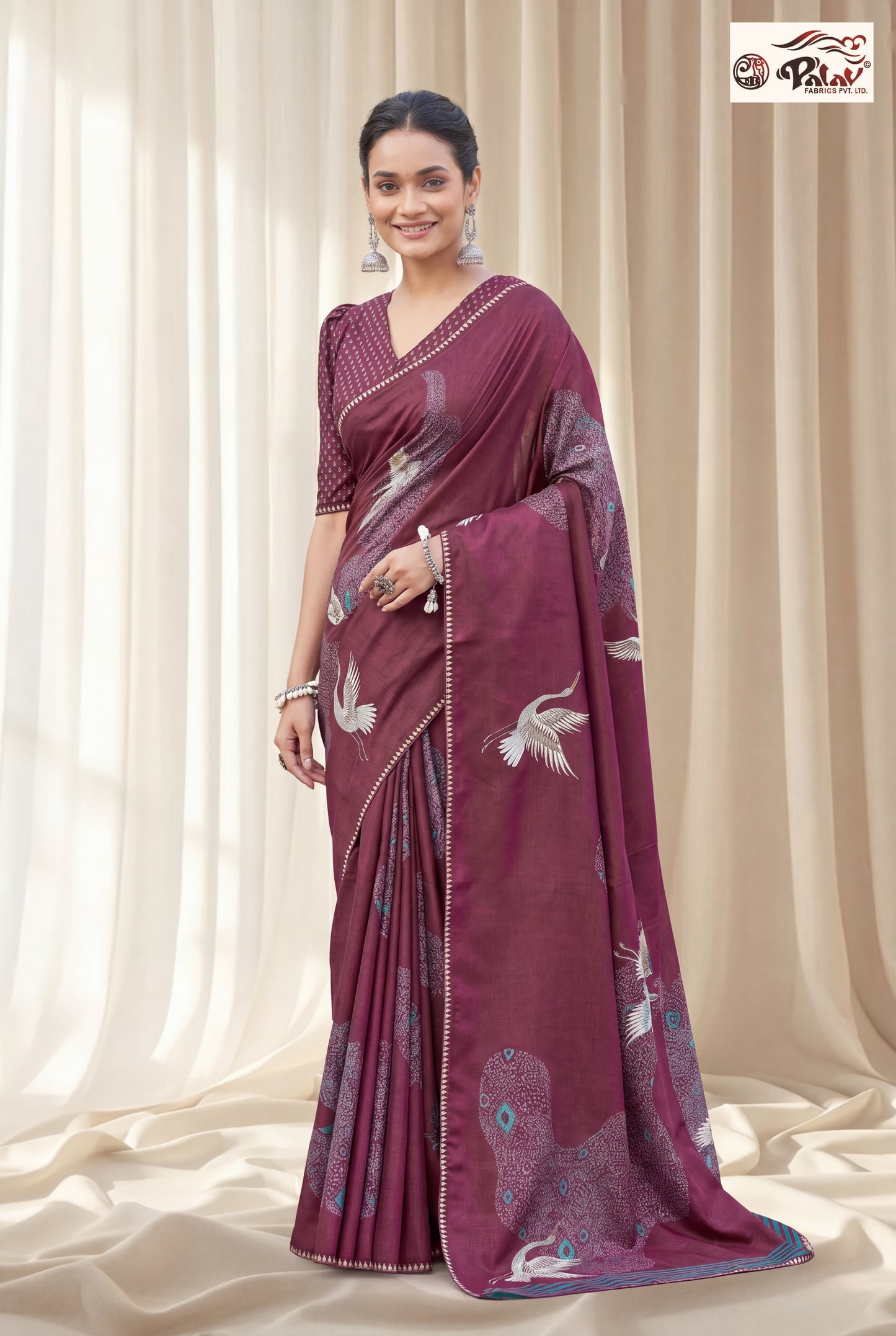 Elegant Tussar Silk Saree with Stone Work & Peacock-Inspired Design