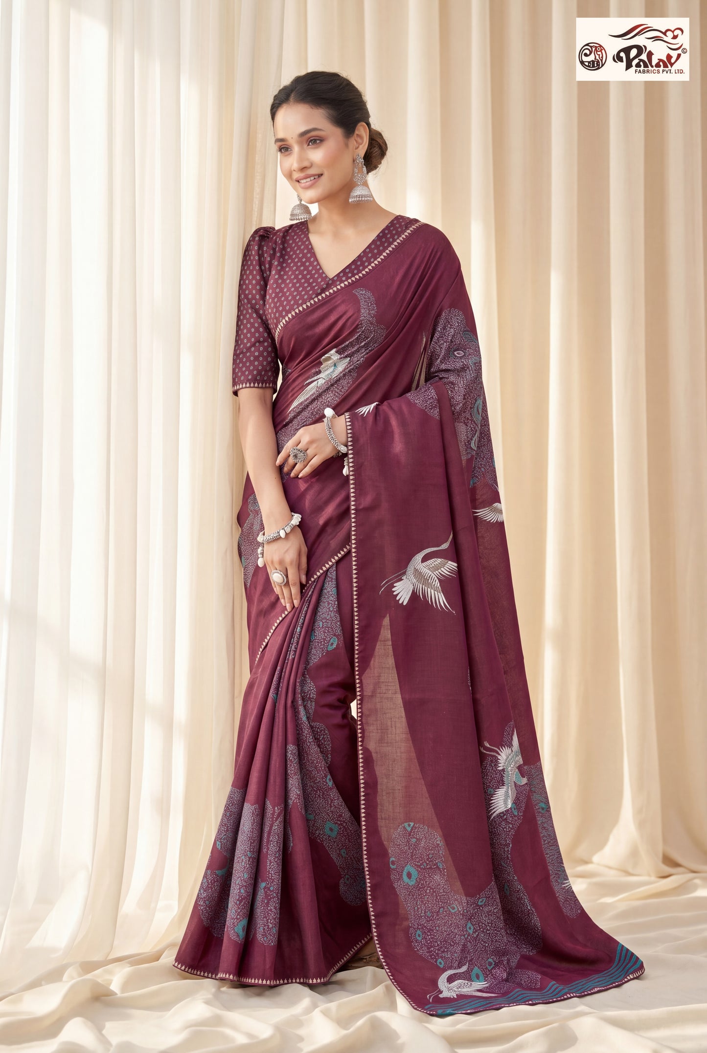 Elegant Tussar Silk Saree with Stone Work & Peacock-Inspired Design