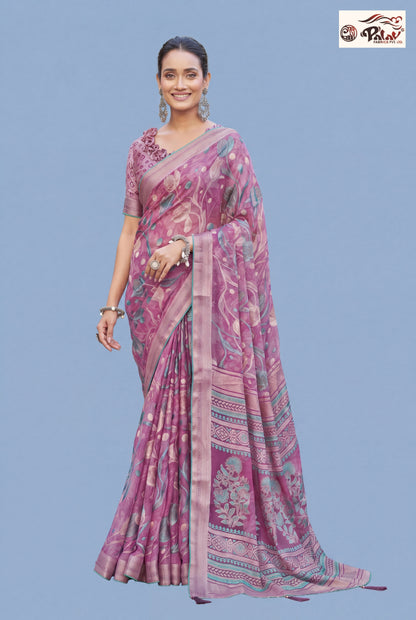 Designer Moss Kasab Brasso Saree with Stone Work