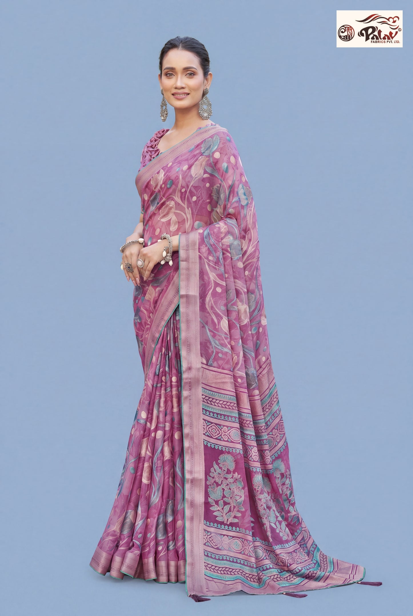 Designer Moss Kasab Brasso Saree with Stone Work