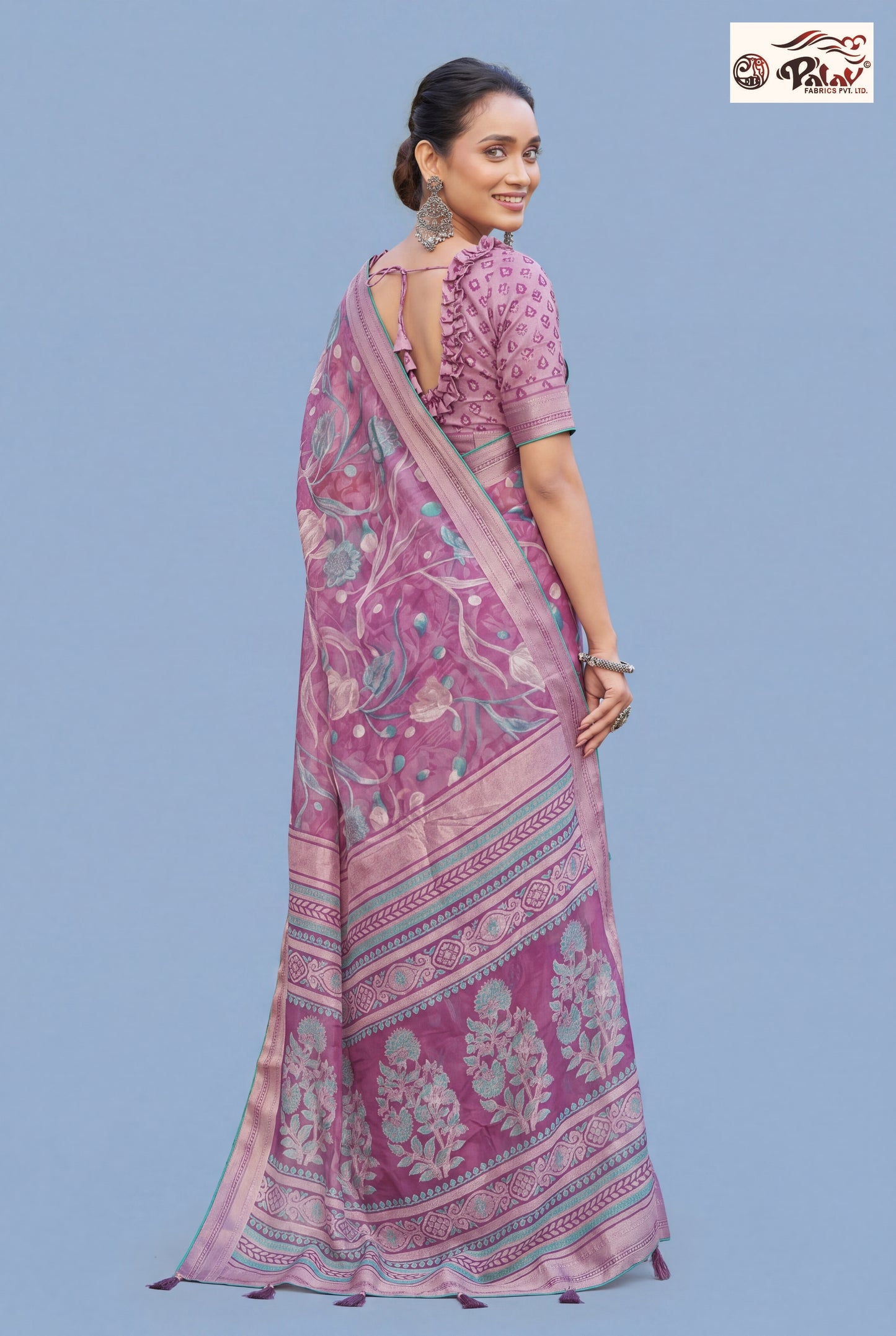 Designer Moss Kasab Brasso Saree with Stone Work