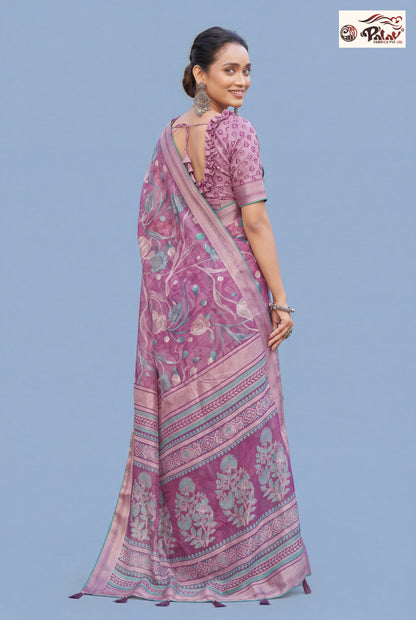 Designer Moss Kasab Brasso Saree with Stone Work