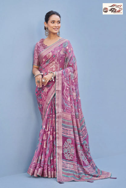 Designer Moss Kasab Brasso Saree with Stone Work