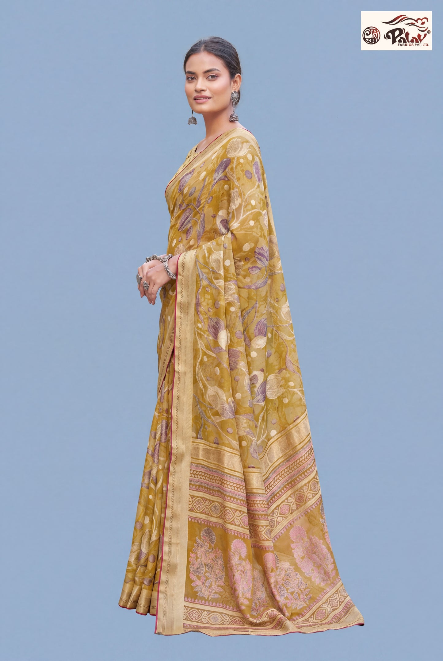 Designer Moss Kasab Brasso Saree with Stone Work