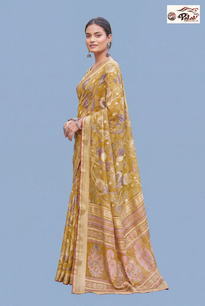 Designer Moss Kasab Brasso Saree with Stone Work