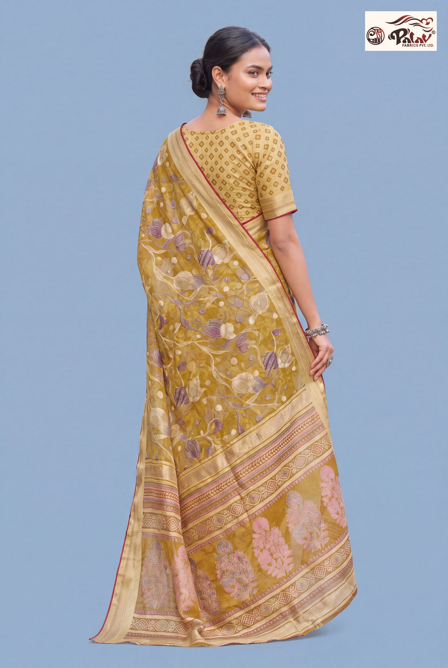 Designer Moss Kasab Brasso Saree with Stone Work