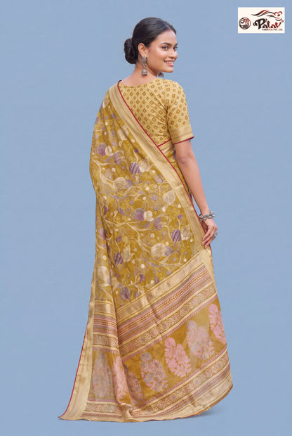 Designer Moss Kasab Brasso Saree with Stone Work