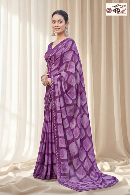 Designer Kreeva Georgette Saree with Semi-Stitched Blouse Piece