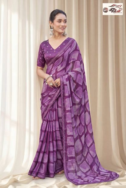 Designer Kreeva Georgette Saree with Semi-Stitched Blouse Piece