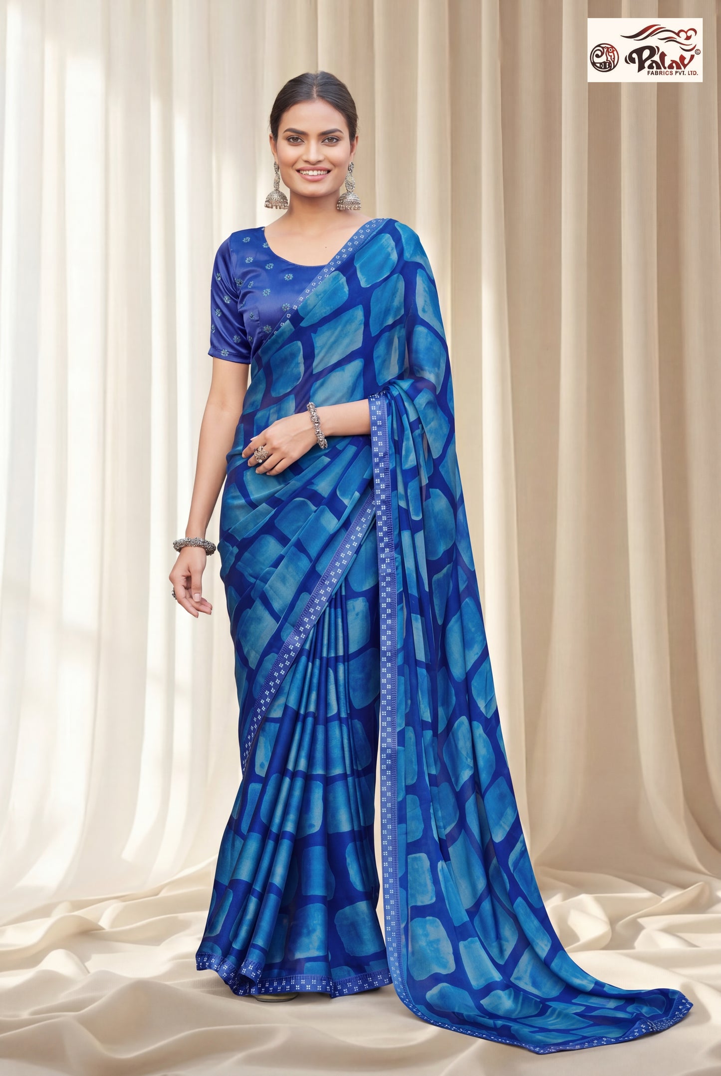 Designer Kreeva Georgette Saree with Semi-Stitched Blouse Piece