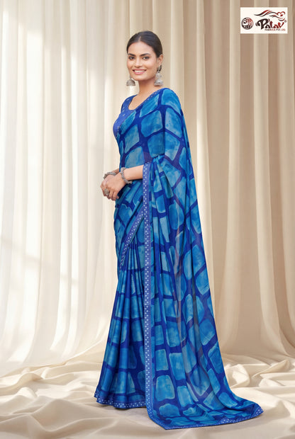 Designer Kreeva Georgette Saree with Semi-Stitched Blouse Piece