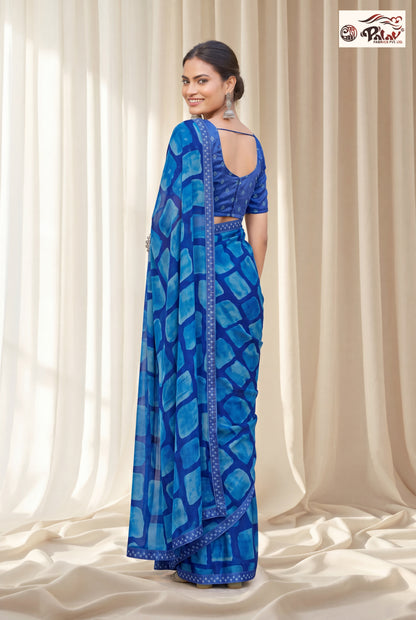 Designer Kreeva Georgette Saree with Semi-Stitched Blouse Piece