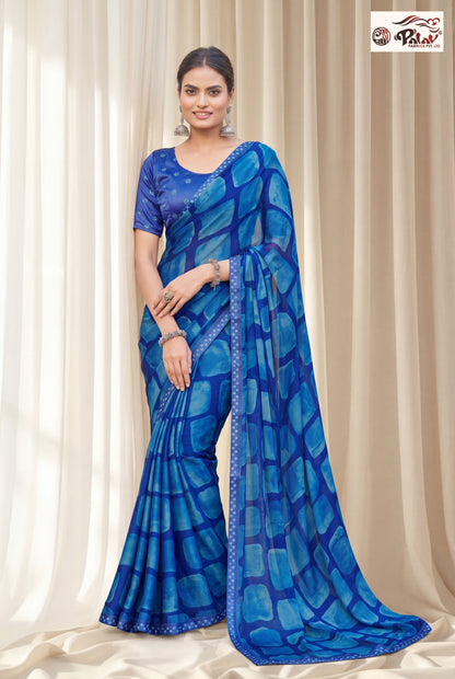 Designer Kreeva Georgette Saree with Semi-Stitched Blouse Piece