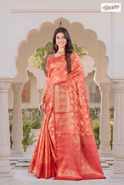 Golden Weaving Soft Silk Saree with Organza Base & Rich Zari Border