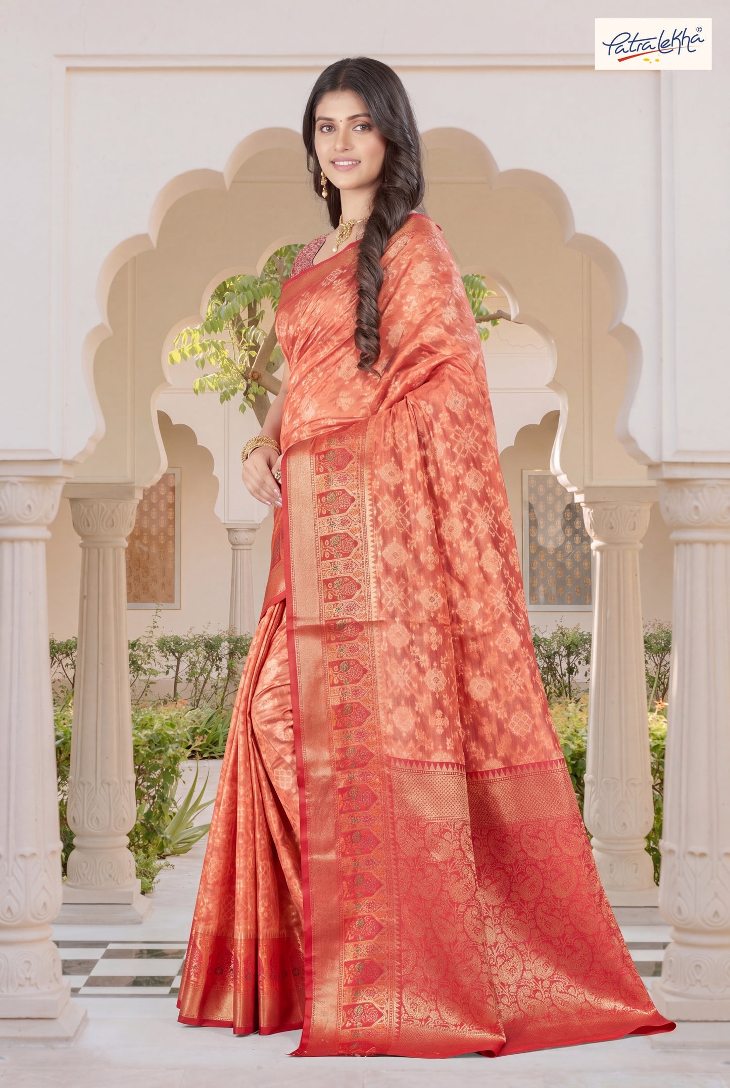 Golden Weaving Soft Silk Saree with Organza Base & Rich Zari Border