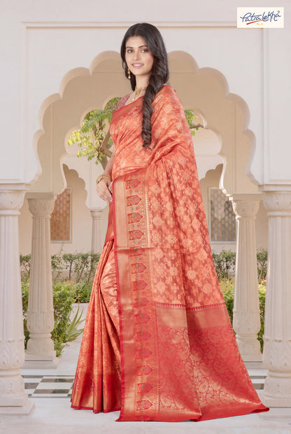 Golden Weaving Soft Silk Saree with Organza Base & Rich Zari Border