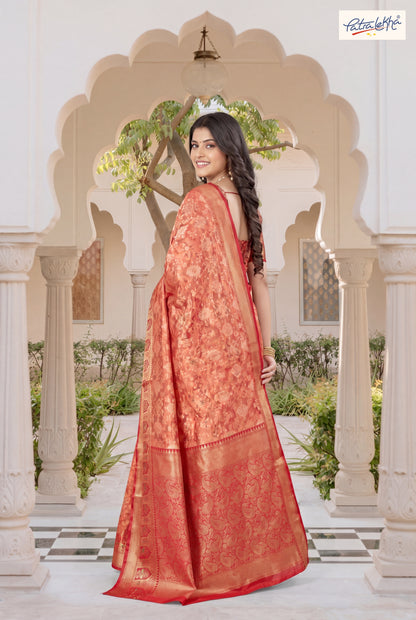 Golden Weaving Soft Silk Saree with Organza Base & Rich Zari Border