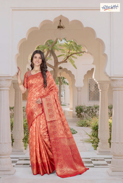 Golden Weaving Soft Silk Saree with Organza Base & Rich Zari Border