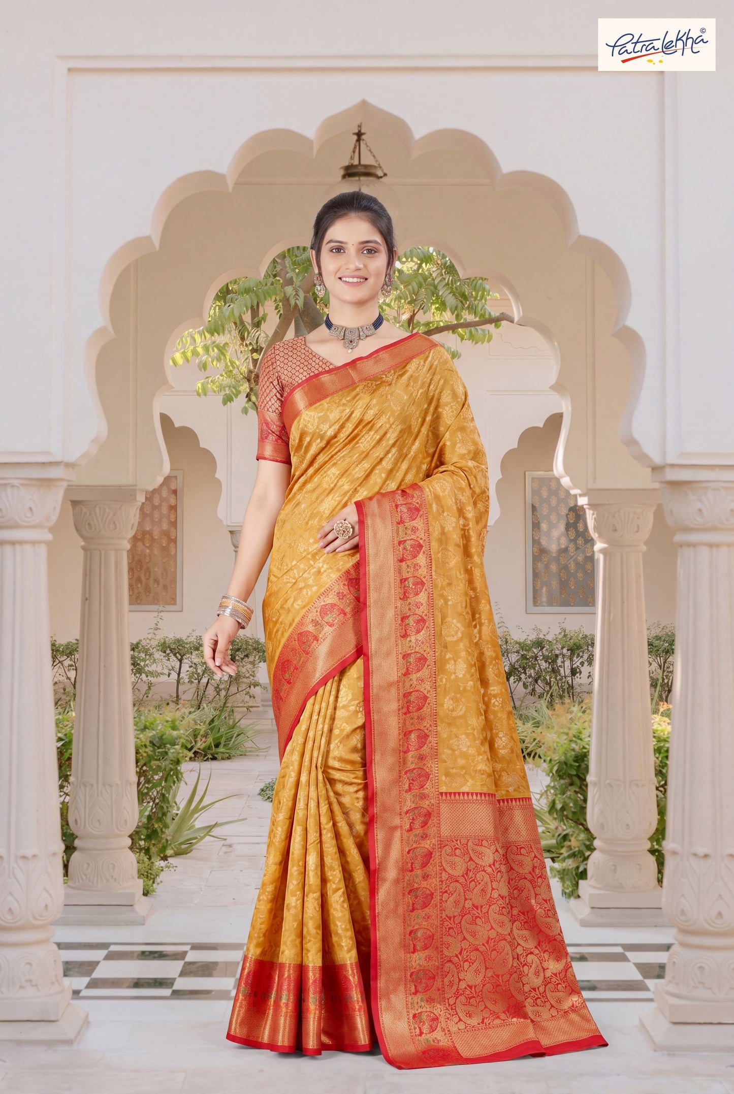 Golden Weaving Soft Silk Saree with Organza Base & Rich Zari Border