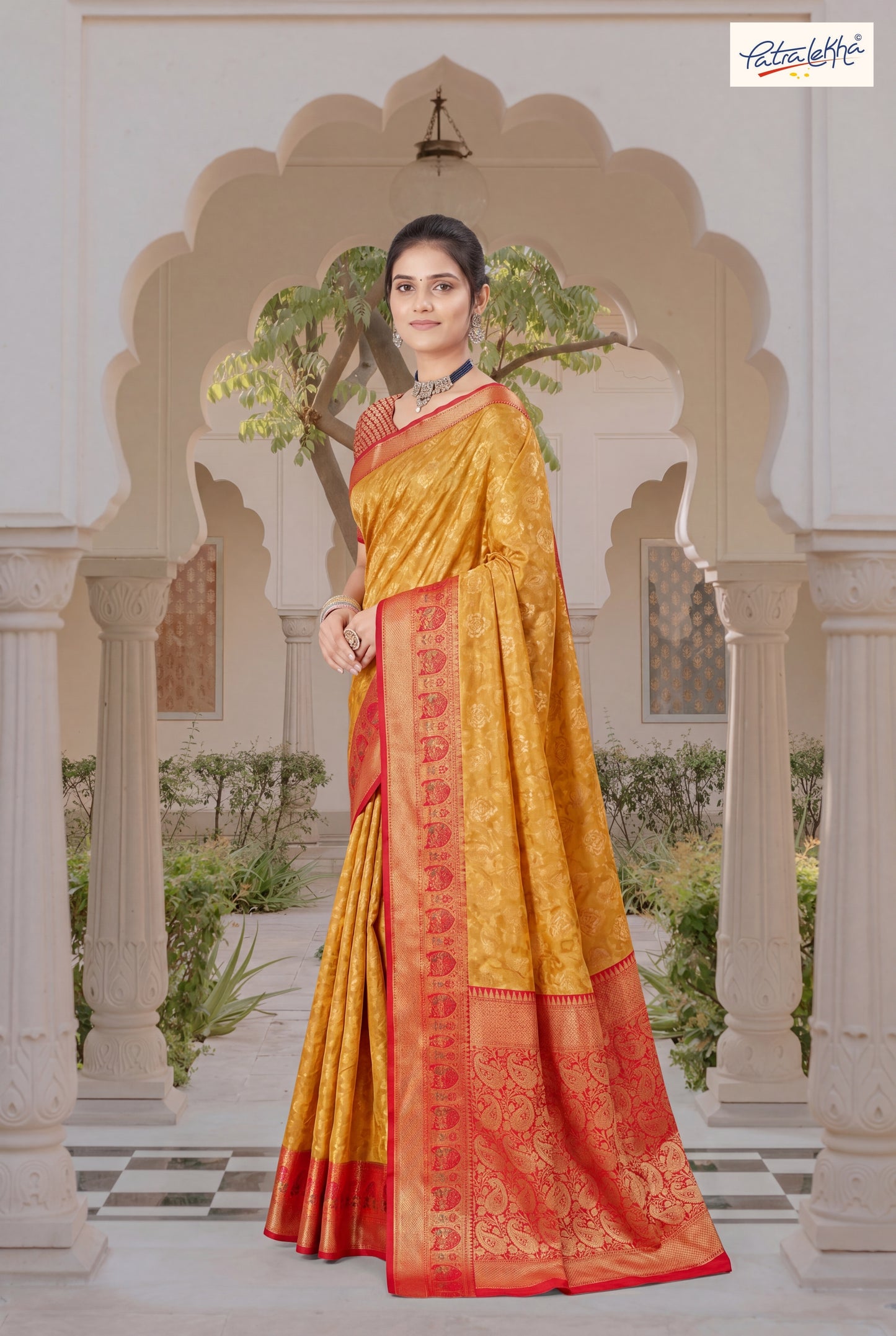 Golden Weaving Soft Silk Saree with Organza Base & Rich Zari Border