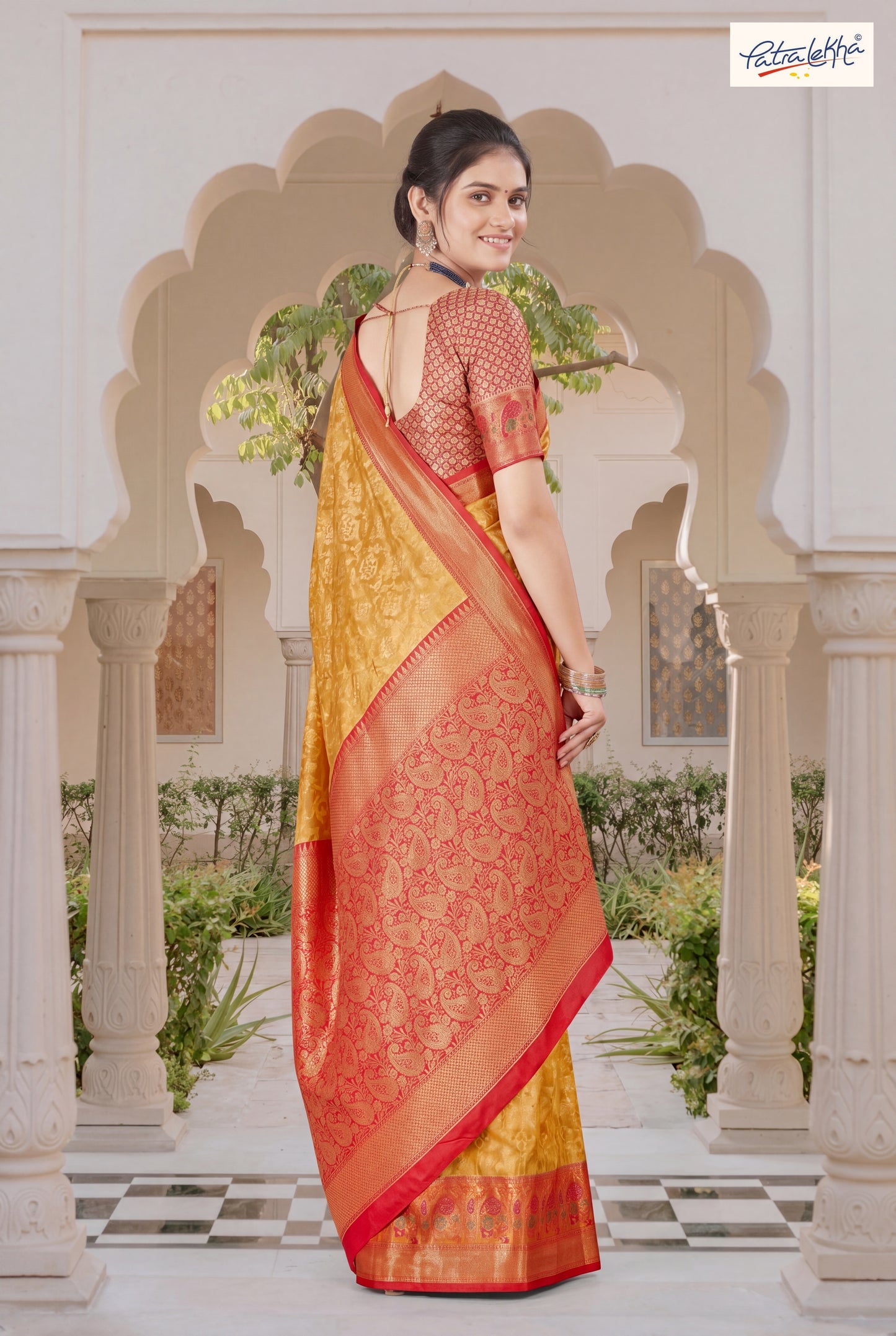 Golden Weaving Soft Silk Saree with Organza Base & Rich Zari Border